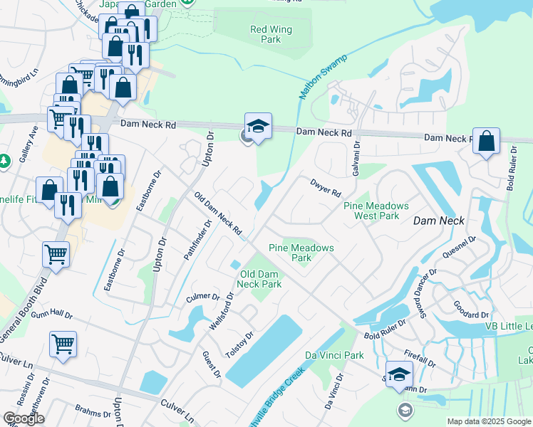 map of restaurants, bars, coffee shops, grocery stores, and more near 870 Dwyer Road in Virginia Beach