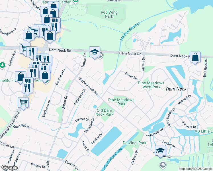 map of restaurants, bars, coffee shops, grocery stores, and more near 870 Dwyer Road in Virginia Beach