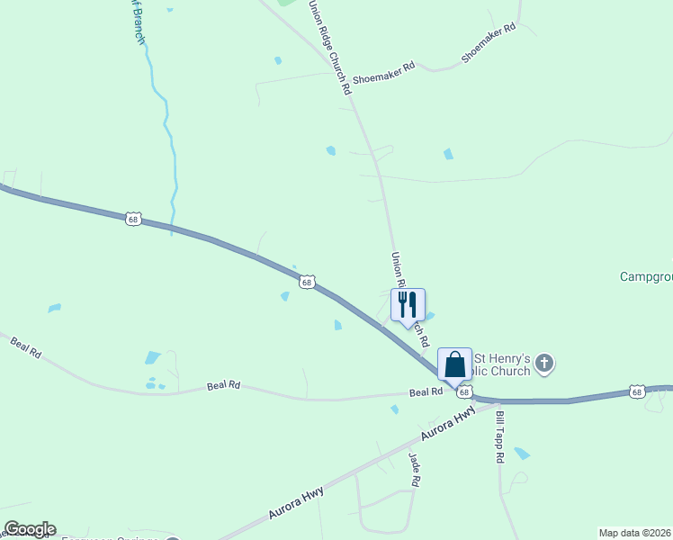 map of restaurants, bars, coffee shops, grocery stores, and more near 14953-15265 U.S. 68 in Hardin