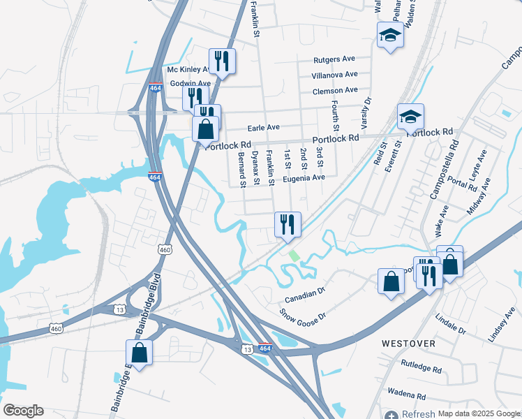 map of restaurants, bars, coffee shops, grocery stores, and more near 1207 Mary Ellen Avenue in Chesapeake