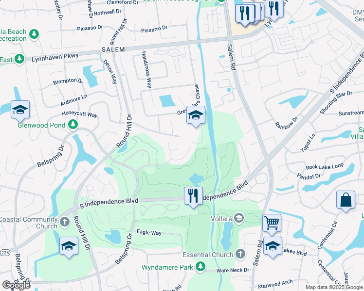map of restaurants, bars, coffee shops, grocery stores, and more near 801 Parkview Court in Virginia Beach