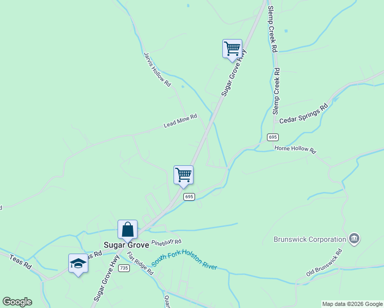 map of restaurants, bars, coffee shops, grocery stores, and more near 5154 Sugar Grove Hwy in Sugar Grove