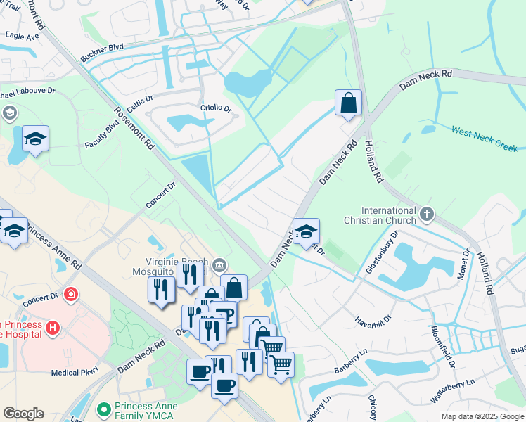 map of restaurants, bars, coffee shops, grocery stores, and more near 1728 Schooner Strait Court in Virginia Beach