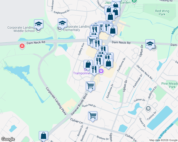 map of restaurants, bars, coffee shops, grocery stores, and more near in Virginia Beach