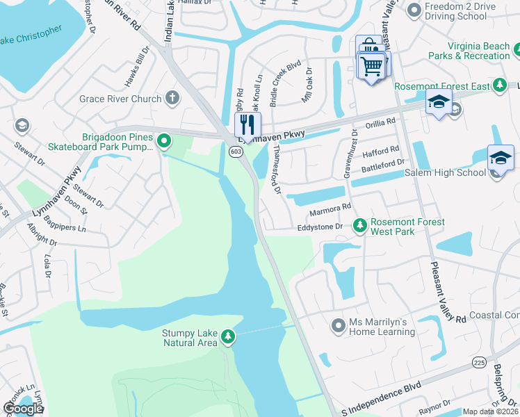 map of restaurants, bars, coffee shops, grocery stores, and more near 1507 April Court in Virginia Beach