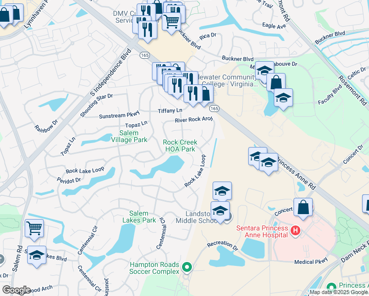 map of restaurants, bars, coffee shops, grocery stores, and more near 2004 White Water Drive in Virginia Beach