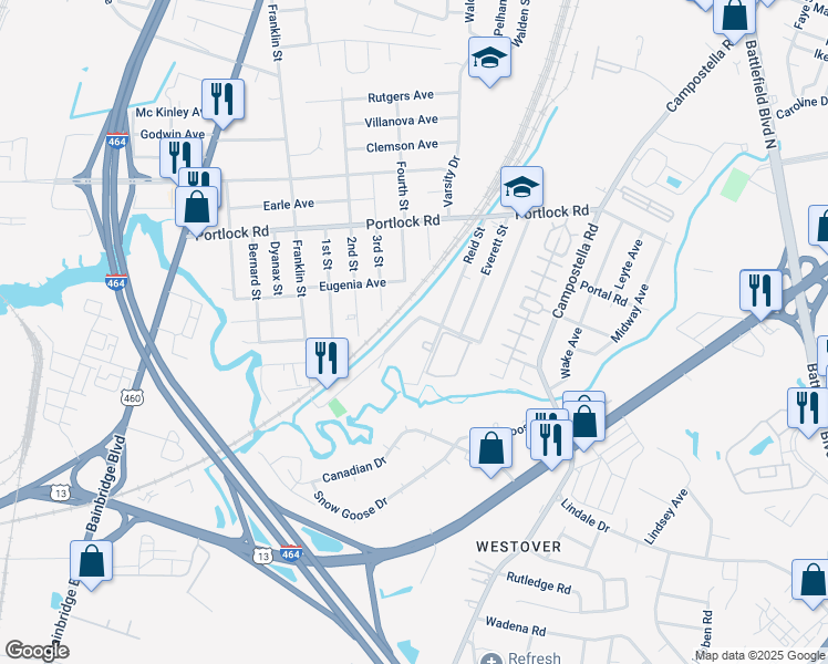 map of restaurants, bars, coffee shops, grocery stores, and more near 954 Railroad Avenue in Chesapeake
