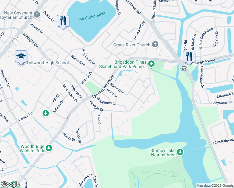 map of restaurants, bars, coffee shops, grocery stores, and more near 1601 Douglas Court in Virginia Beach