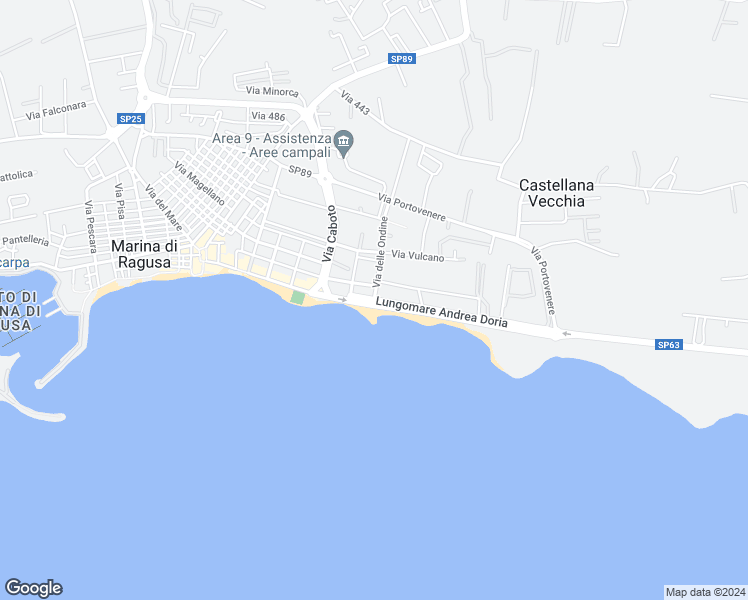 map of restaurants, bars, coffee shops, grocery stores, and more near 124 Lungomare Andrea Doria in Marina di Ragusa