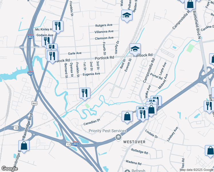 map of restaurants, bars, coffee shops, grocery stores, and more near 954 Railroad Avenue in Chesapeake