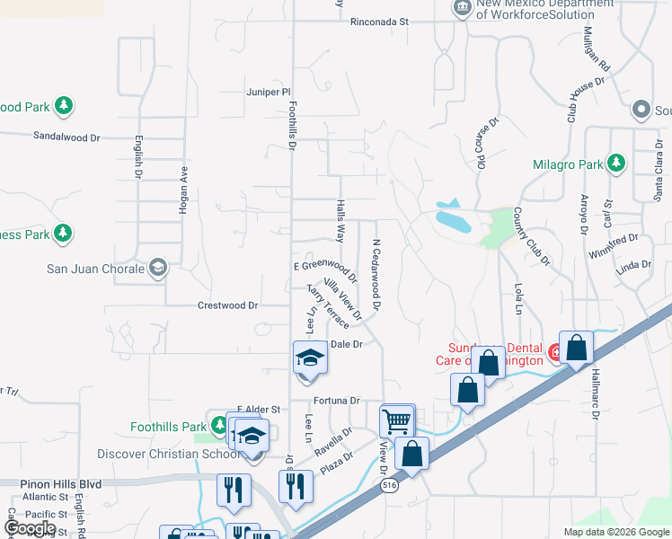 map of restaurants, bars, coffee shops, grocery stores, and more near 5705 Greenwood Drive in Farmington