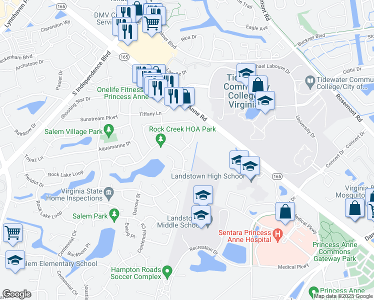 map of restaurants, bars, coffee shops, grocery stores, and more near 2049 Stone Gap Drive in Virginia Beach