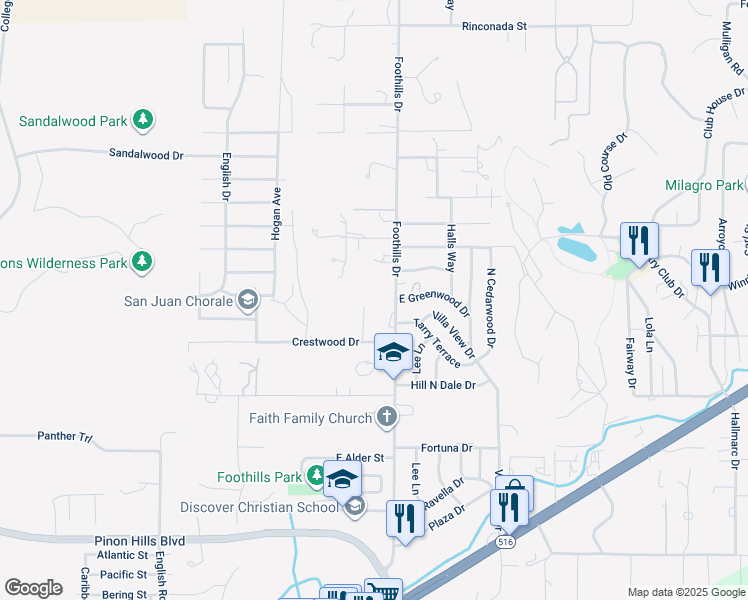 map of restaurants, bars, coffee shops, grocery stores, and more near 5609 Foothills Drive in Farmington