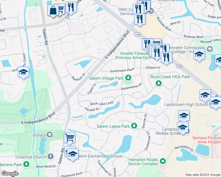map of restaurants, bars, coffee shops, grocery stores, and more near 1933 Aquamarine Drive in Virginia Beach