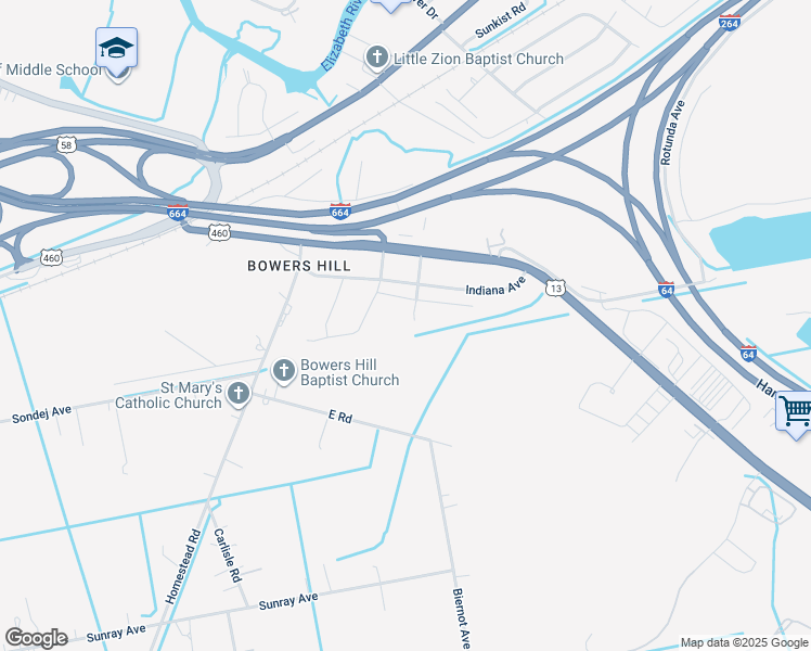 map of restaurants, bars, coffee shops, grocery stores, and more near 505 Raeside Avenue in Chesapeake