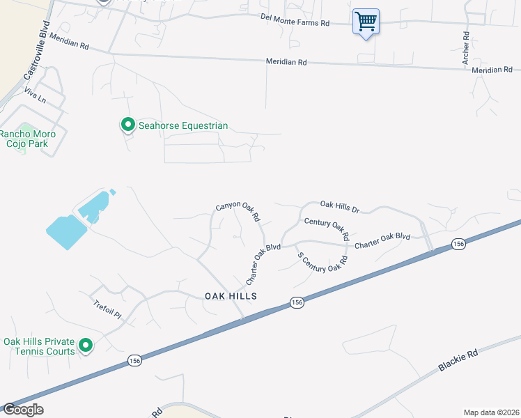 map of restaurants, bars, coffee shops, grocery stores, and more near 9350 Canyon Oak Road in Salinas