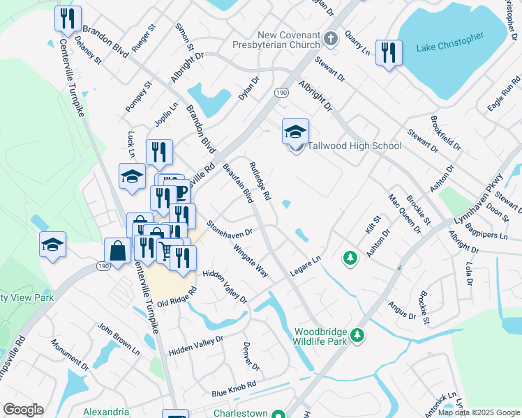 map of restaurants, bars, coffee shops, grocery stores, and more near 5480 Beaufain Boulevard in Virginia Beach