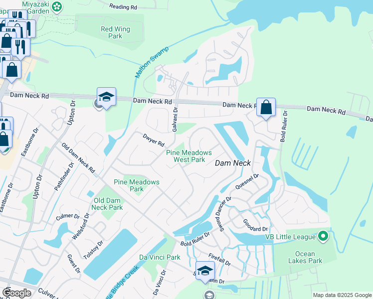 map of restaurants, bars, coffee shops, grocery stores, and more near 928 Daimler Drive in Virginia Beach