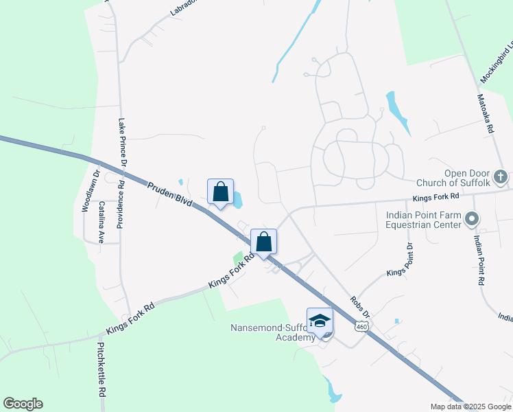 map of restaurants, bars, coffee shops, grocery stores, and more near 1008 Cathedral Drive in Suffolk