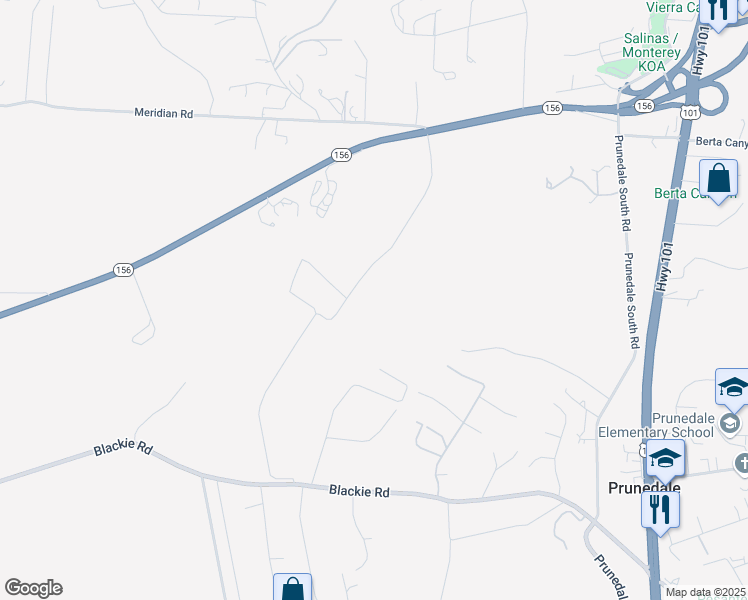 map of restaurants, bars, coffee shops, grocery stores, and more near 16475 Blackie Road in Salinas