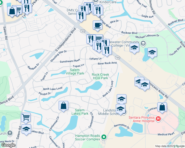 map of restaurants, bars, coffee shops, grocery stores, and more near 1865 River Rock Arch in Virginia Beach