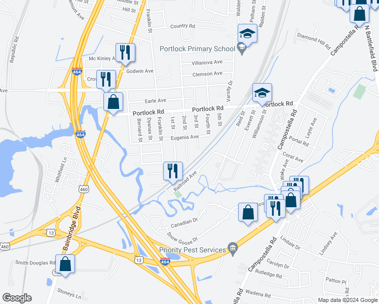 map of restaurants, bars, coffee shops, grocery stores, and more near 4149 2nd Street in Chesapeake