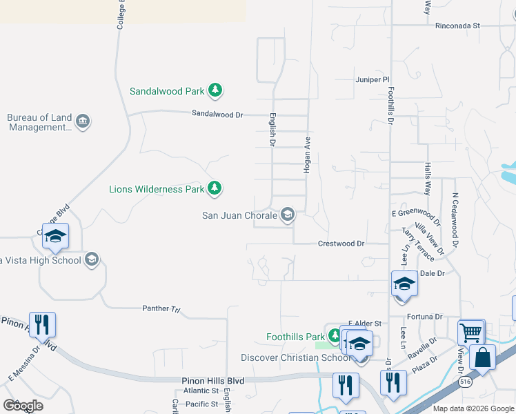 map of restaurants, bars, coffee shops, grocery stores, and more near 5805 English Drive in Farmington