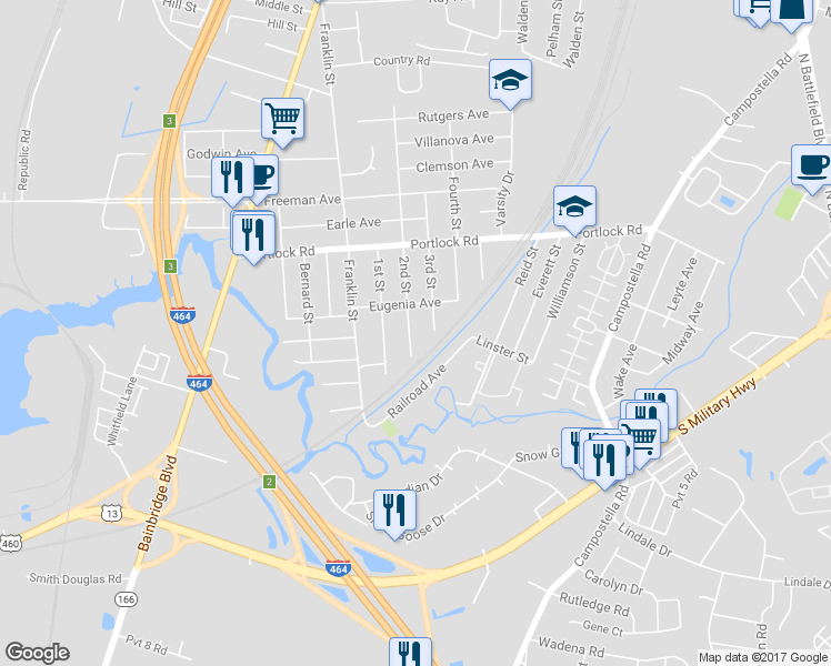 map of restaurants, bars, coffee shops, grocery stores, and more near 4132 3rd Street in Chesapeake