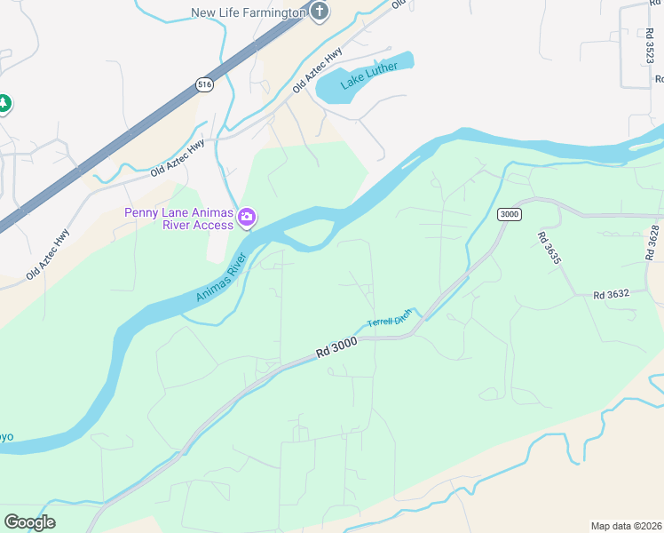 map of restaurants, bars, coffee shops, grocery stores, and more near 38 Road 3674 in Aztec