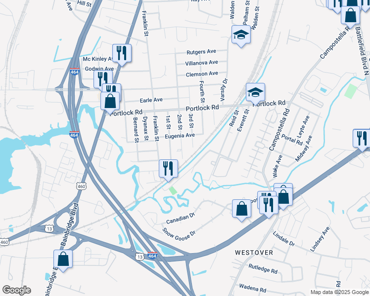 map of restaurants, bars, coffee shops, grocery stores, and more near 4132 3rd Street in Chesapeake