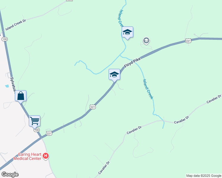 map of restaurants, bars, coffee shops, grocery stores, and more near 2136 Floyd Pike in Hillsville