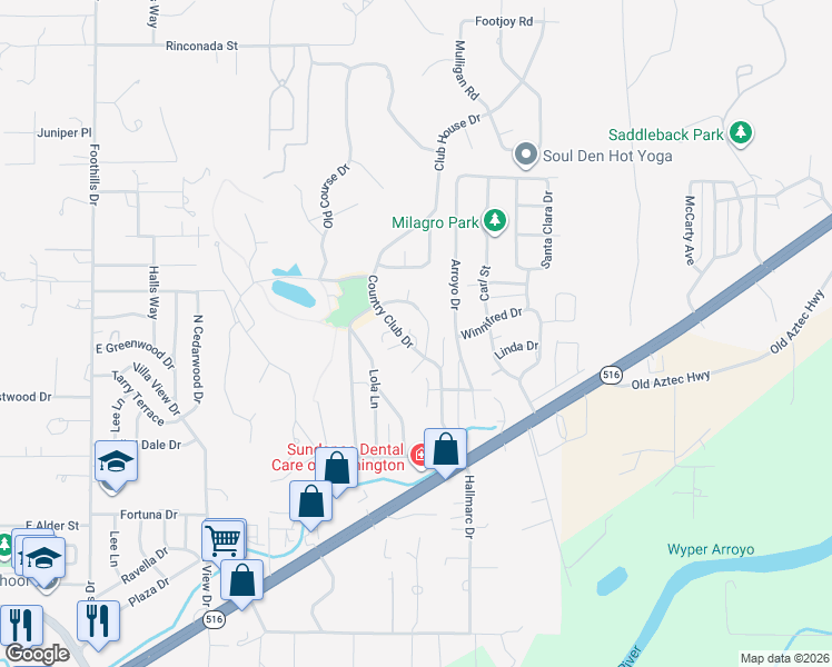 map of restaurants, bars, coffee shops, grocery stores, and more near 5706-5708 Country Club Circle in Farmington