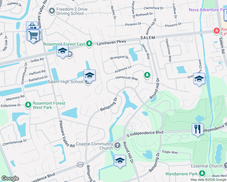 map of restaurants, bars, coffee shops, grocery stores, and more near 1912 Bunnell Court in Virginia Beach