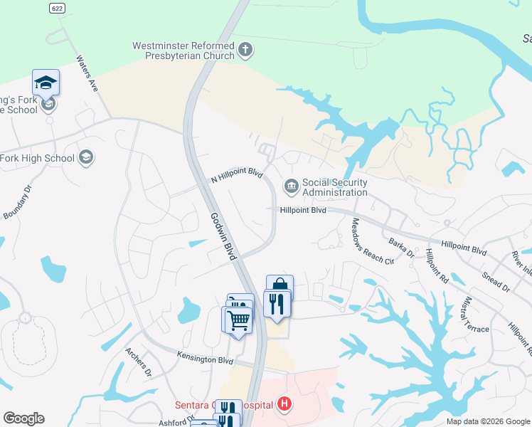 map of restaurants, bars, coffee shops, grocery stores, and more near in Suffolk