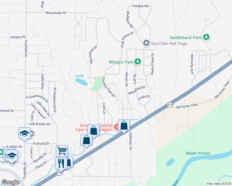 map of restaurants, bars, coffee shops, grocery stores, and more near 5706-5708 Country Club Circle in Farmington