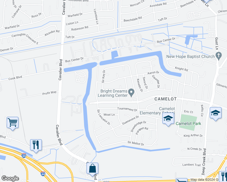 map of restaurants, bars, coffee shops, grocery stores, and more near 3125 Gaston Drive in Chesapeake