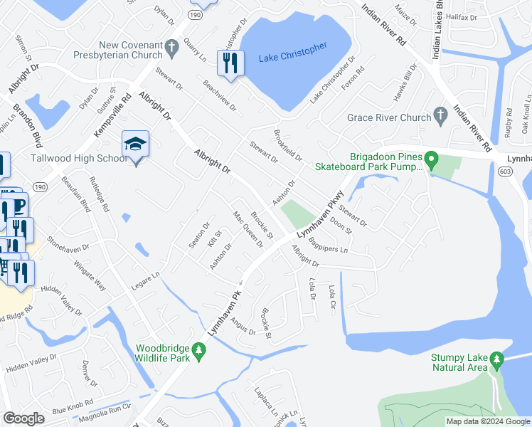 map of restaurants, bars, coffee shops, grocery stores, and more near 5425 Albright Drive in Virginia Beach