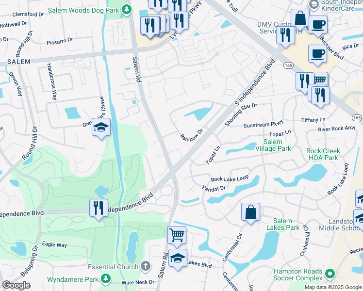 map of restaurants, bars, coffee shops, grocery stores, and more near 1800 Rainbow Court in Virginia Beach