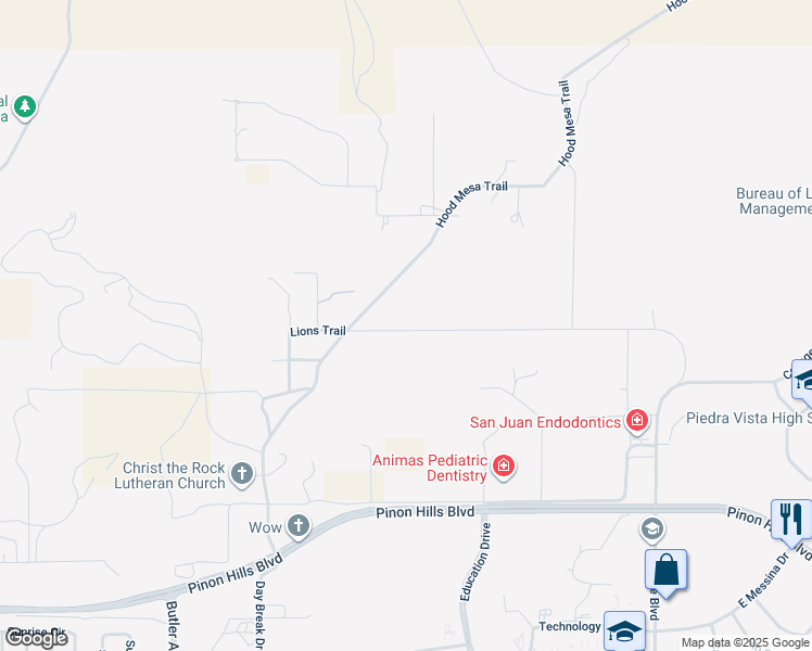 map of restaurants, bars, coffee shops, grocery stores, and more near 6000 Hood Mesa Trail in Farmington