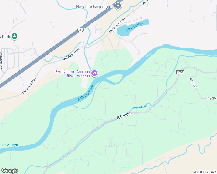 map of restaurants, bars, coffee shops, grocery stores, and more near 38 Road 3674 in Aztec