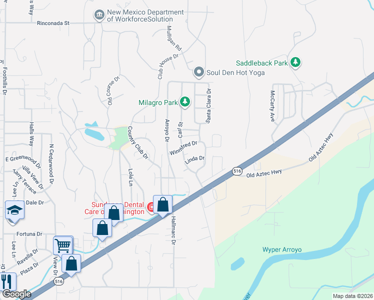 map of restaurants, bars, coffee shops, grocery stores, and more near 5800 Winnifred Drive in Farmington