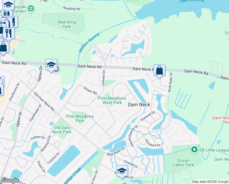 map of restaurants, bars, coffee shops, grocery stores, and more near 808 Norton Court in Virginia Beach