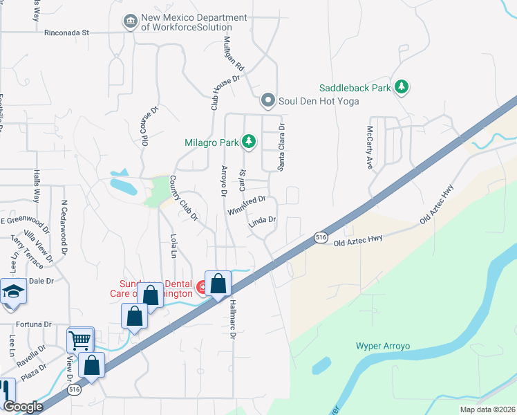 map of restaurants, bars, coffee shops, grocery stores, and more near 5800 Winnifred Drive in Farmington