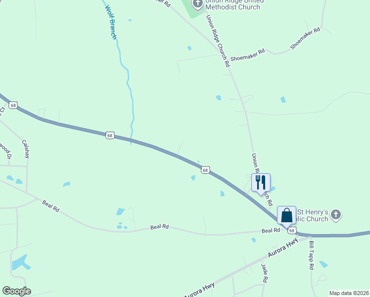 map of restaurants, bars, coffee shops, grocery stores, and more near 14953 U.S. 68 in Hardin