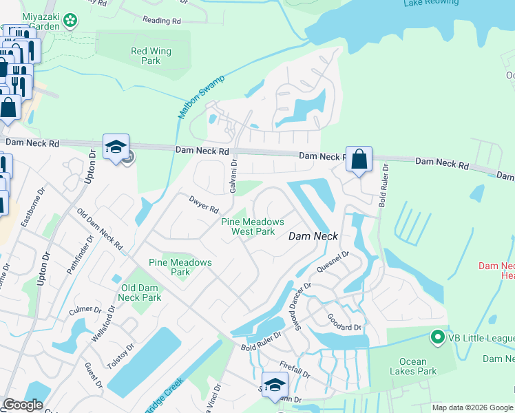 map of restaurants, bars, coffee shops, grocery stores, and more near 808 Norton Court in Virginia Beach