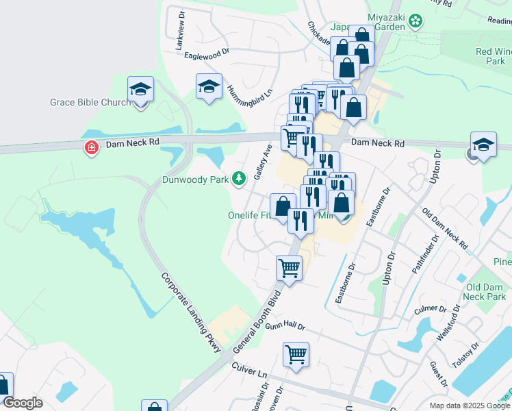 map of restaurants, bars, coffee shops, grocery stores, and more near 1613 Cassell Street in Virginia Beach