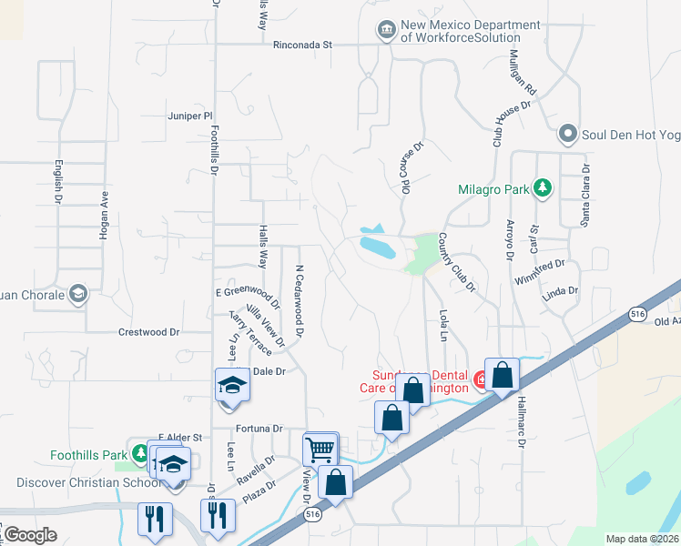 map of restaurants, bars, coffee shops, grocery stores, and more near 5713 Indian Wells Court in Farmington