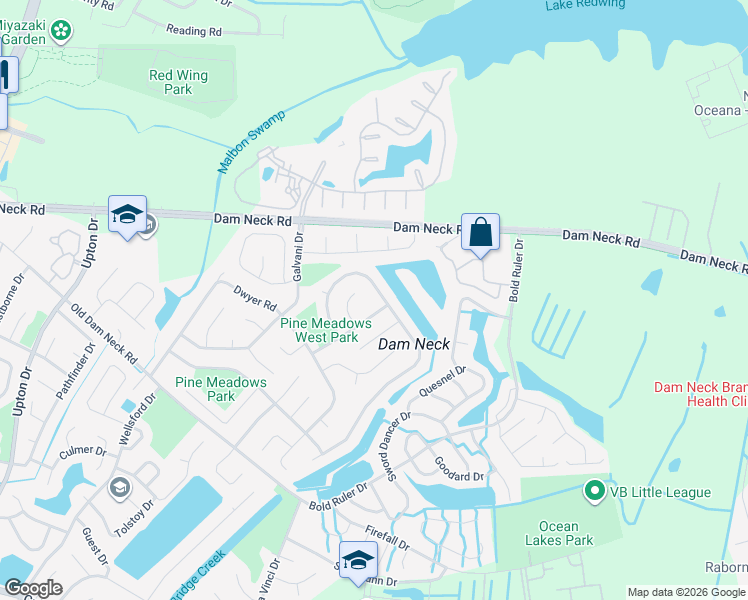 map of restaurants, bars, coffee shops, grocery stores, and more near 857 Daimler Drive in Virginia Beach