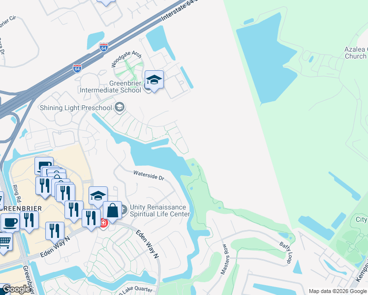 map of restaurants, bars, coffee shops, grocery stores, and more near 1910 Shepherds Gate in Chesapeake