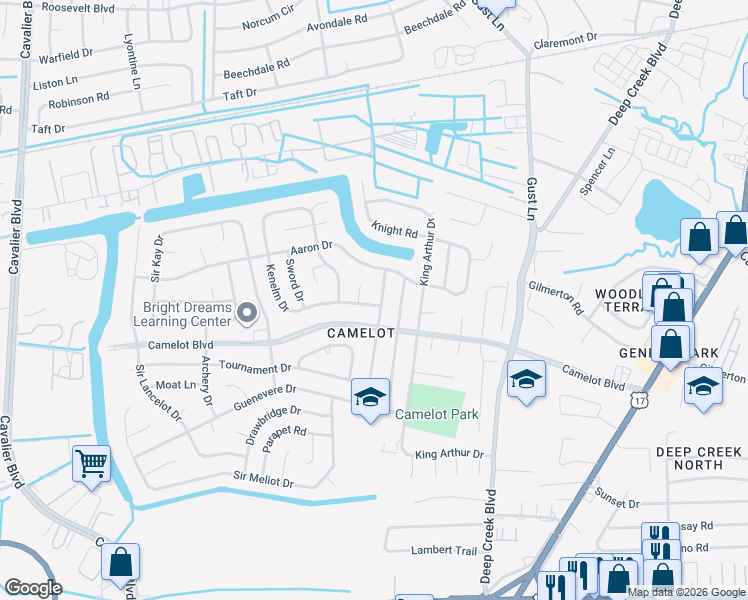 map of restaurants, bars, coffee shops, grocery stores, and more near 1112 Sean Drive in Chesapeake